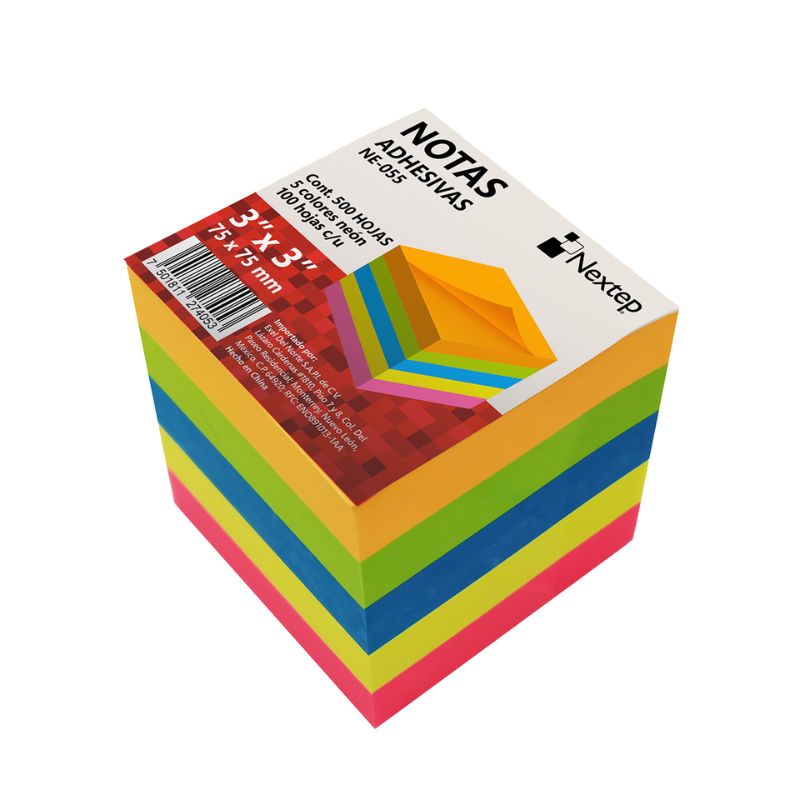 NOTAS ADHESIVAS NEXTEP 3X3 NEON 5 BLOQUES 500 HOJAS     NE-055