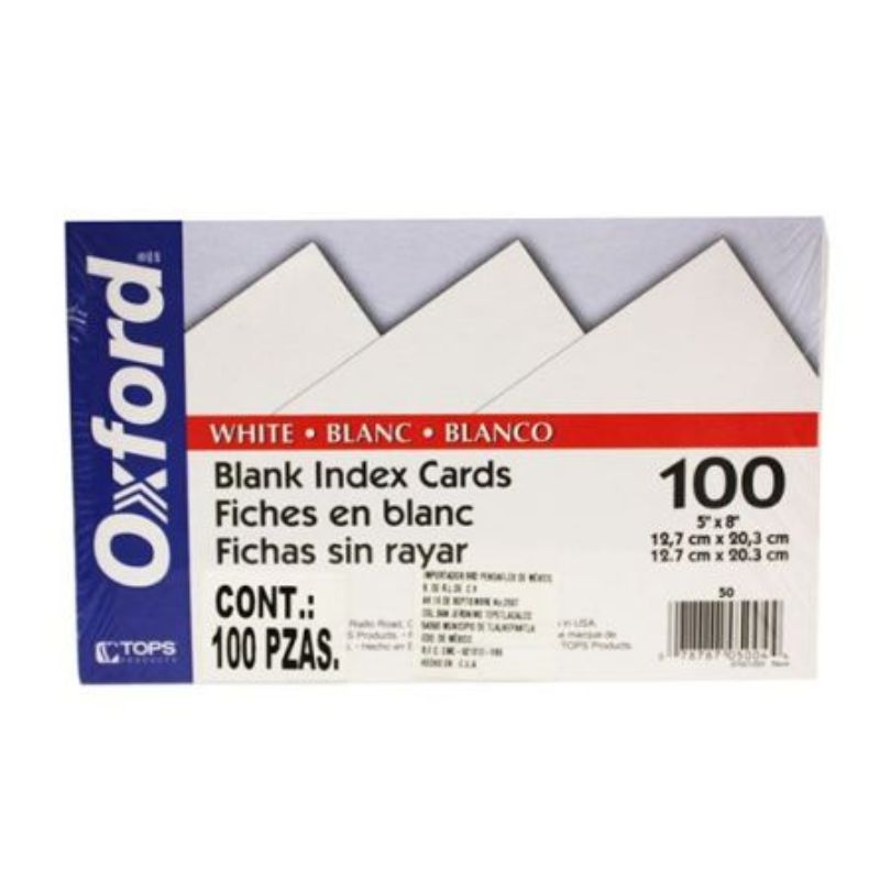 TARJETA OXFORD 51 BLANCA (12.7 X 20.3 CM) CON 100 TARJETAS 5X8 PULGADAS   OX51