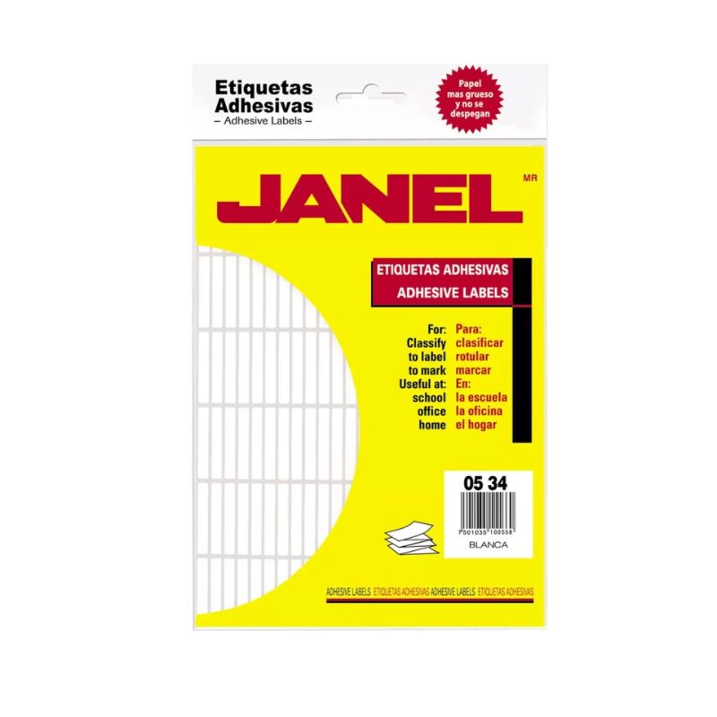 ETIQUETAS ADHESIVAS JANEL NO.21 COLOR BLANCO , 2,484 ETIQUETAS POR BOLSA 100053421