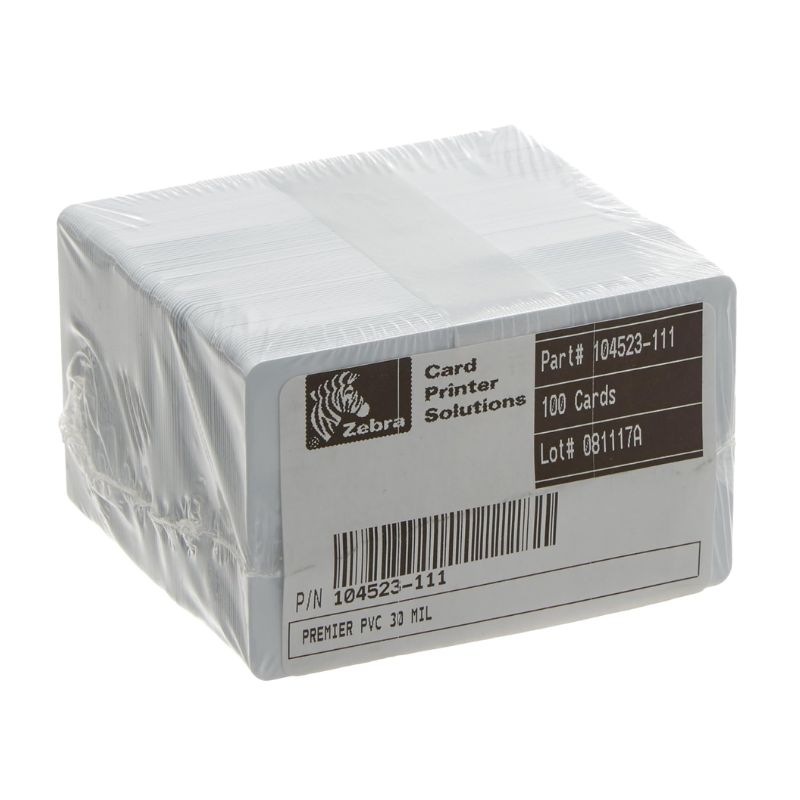 TARJETAS PVC ZEBRA MOD PREMIER PAQUETE CON 500 TAMAÑO 30 MILESIMAS ALTO 6 CM ANCHO 10 CM PROFUNDIDAD 44 CM PESO 2.520 GR BLANCO   104523-111