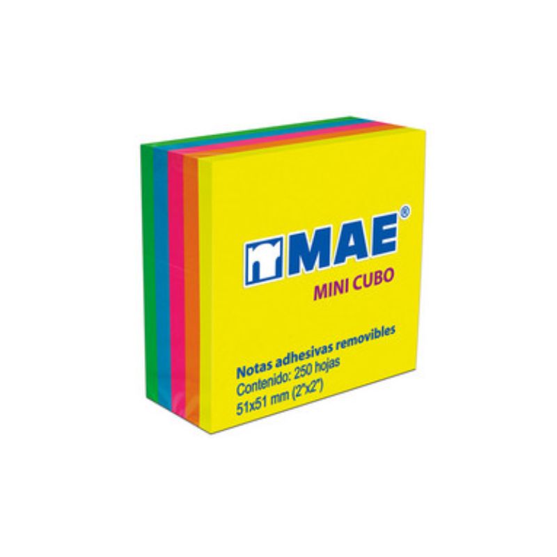BLOCK DE NOTAS ADHESIVAS MAE 2 X 2 (5CM X 5CM), COLORES NEON, CON 250 HOJAS   21203