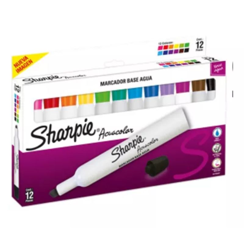 MARCADOR SHARPIE ACUACOLOR 12 PZ COL. SURTIDOS CAJA DE MARCADORES BASE AGUA CON 12 PZ   2184215