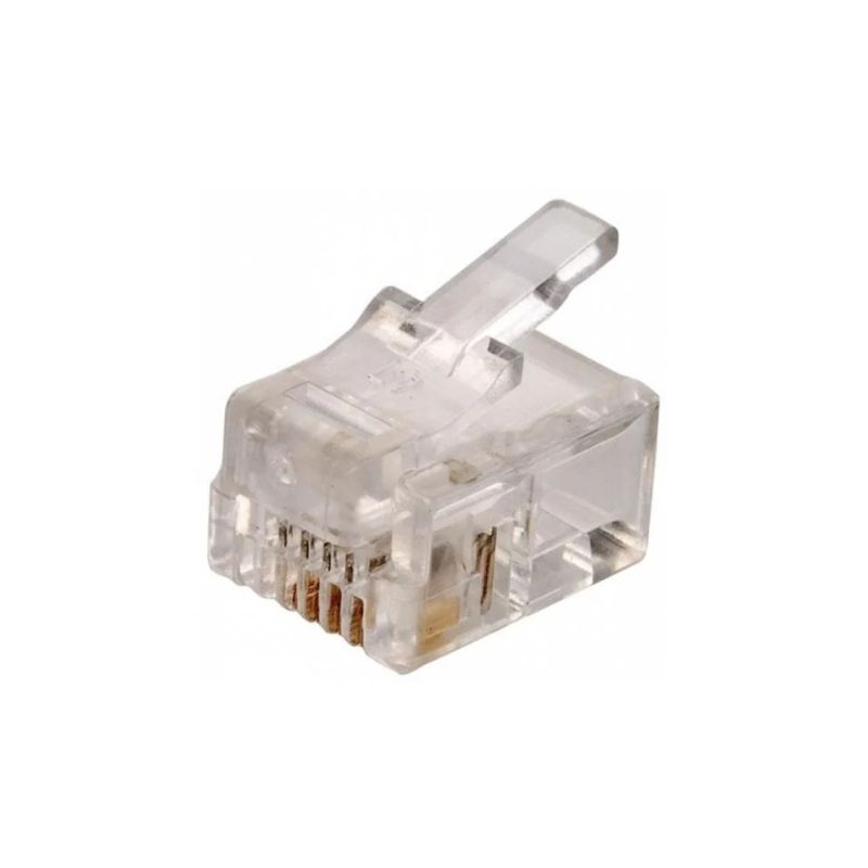 PLUG STEREN MOD TELEFONICO, MODULAR, RJ11, 4 CONTACTOS PARA CABLE PLANO, TRANSPARENTE     300-064