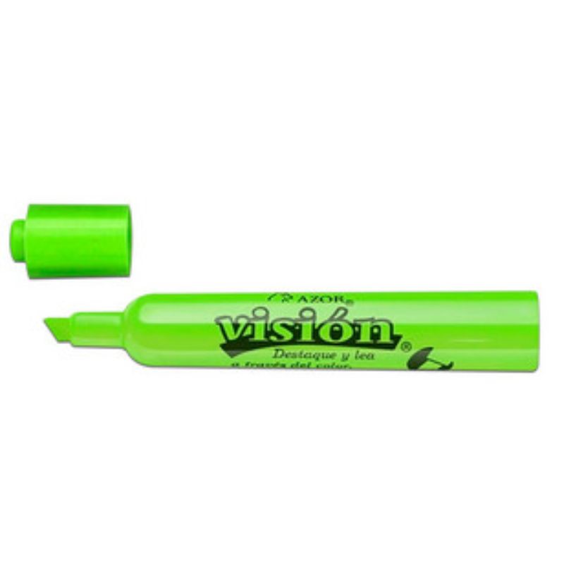 MARCADOR AZOR MOD VISION 2300VE FLUORESENTE COLOR VERDE, PUNTO CINCEL 6MM TINTA BASE DE AGUA 301.2300VE