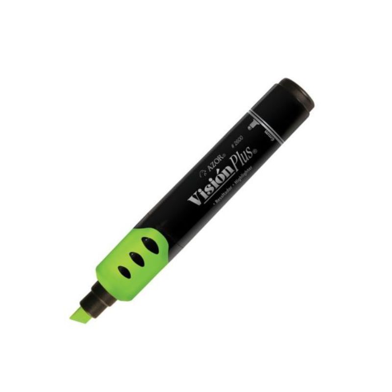 MARCADOR AZOR MOD VISION PLUS 2600VE FLUORESCENTE VERDE PUNTO CINCEL 6MM, TINTA BASE DE AGUA 301.2600VE