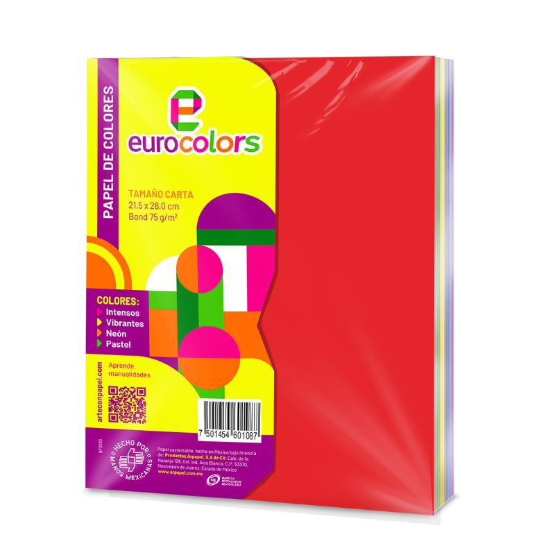 HOJA PAPEL BOND TAMAÑO CARTA EUROCOLORS 4652 100 HOJAS COLOR NEGRO 4652
