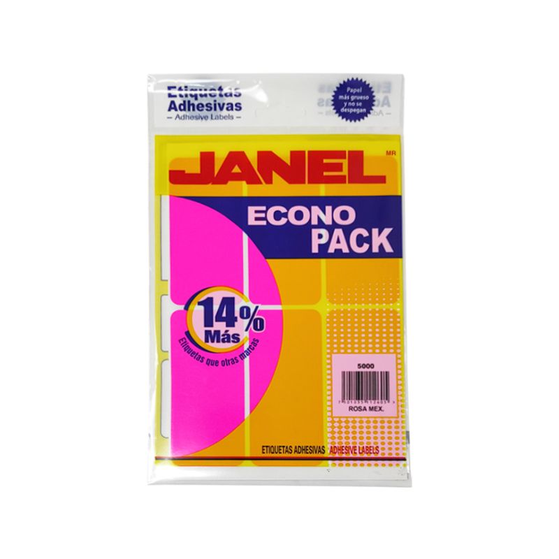 ETIQUETAS ADHESIVAS JANEL 5000 NO.25 COLOR ROSA MEX (RECTANGULAR 50MMX100MM) 48 ETIQUETAS POR BOLSA FOURESCENTES   500050100R