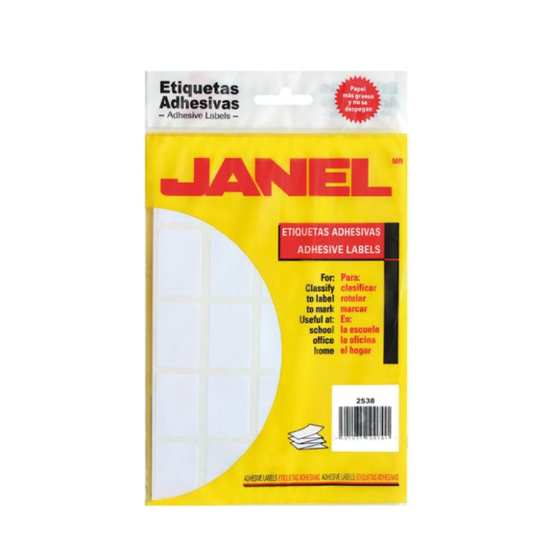 ETIQUETAS JANEL ADHESIVAS NO. 7, COLOR BLANCA, (25MM X 38MM), 500 ETIQUETAS POR BOLSA 7501035100701