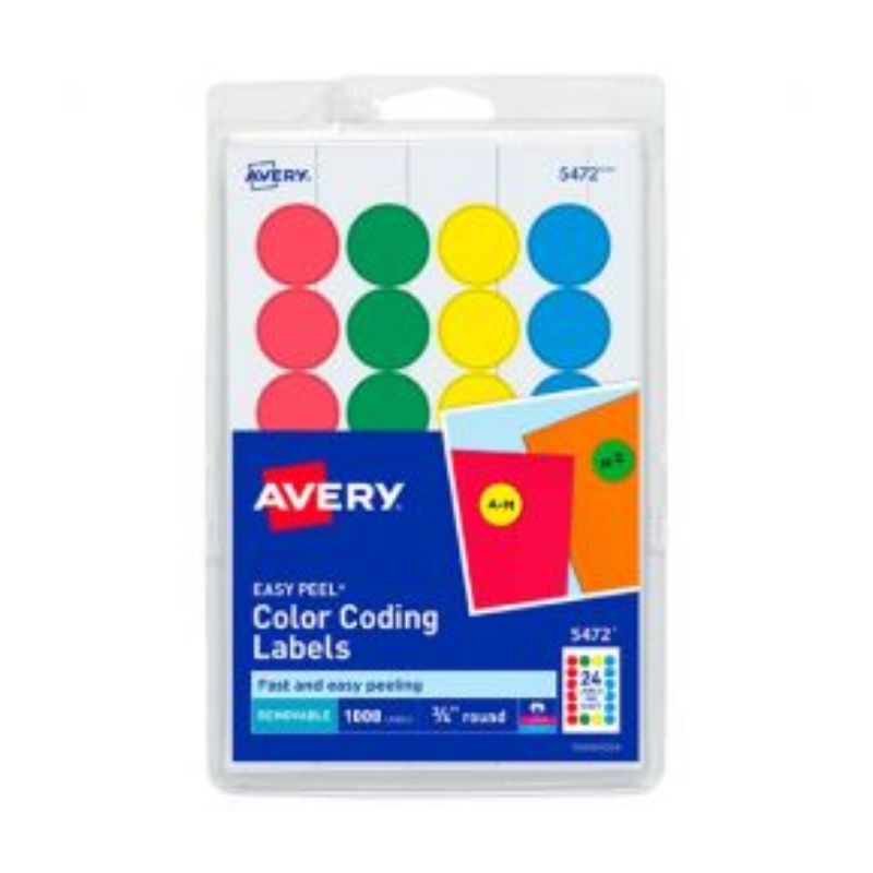 ETIQUETAS AVERY 5472, ETIQUETAS ADHESIVAS, VARIOS COLORES  (CIRCULARES 1.9 CM DIAMETRO)    5472