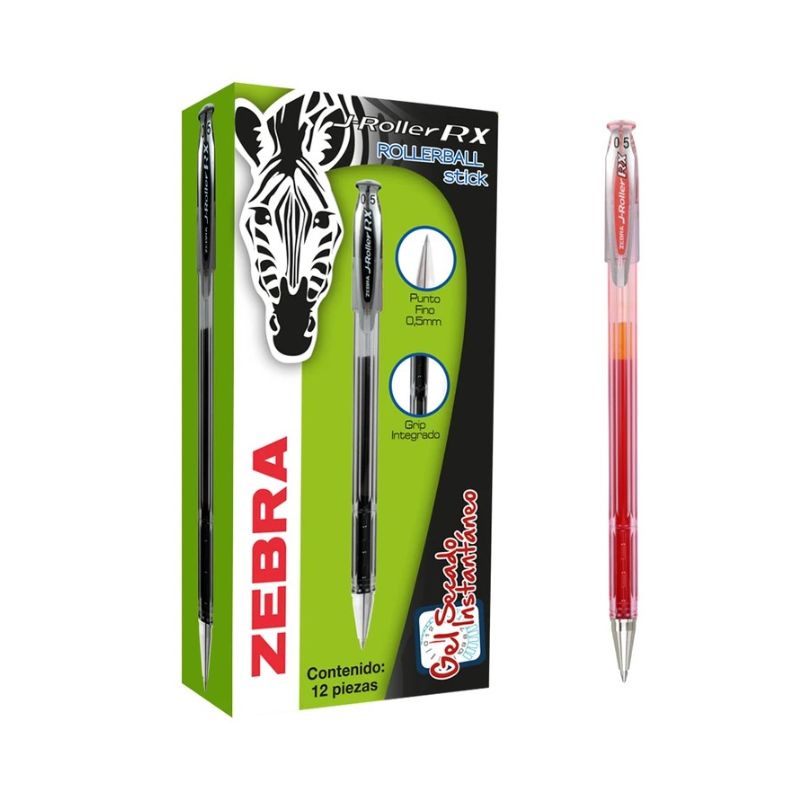 BOLIGRAFO ZEBRA POR PIEZA MOD 8602 J-ROLLER RX DE GEL COLOR ROJO PUNTO FINO 0.5 MM CON GRIP INTEGRADO 7501901686025