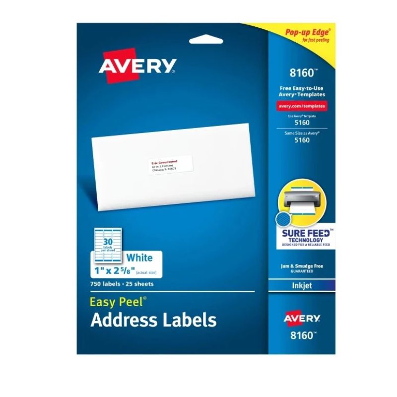 ETIQUETA AVERY #8160, BLANCA, PERMANENTE  C/750 PIEZAS   72782681609