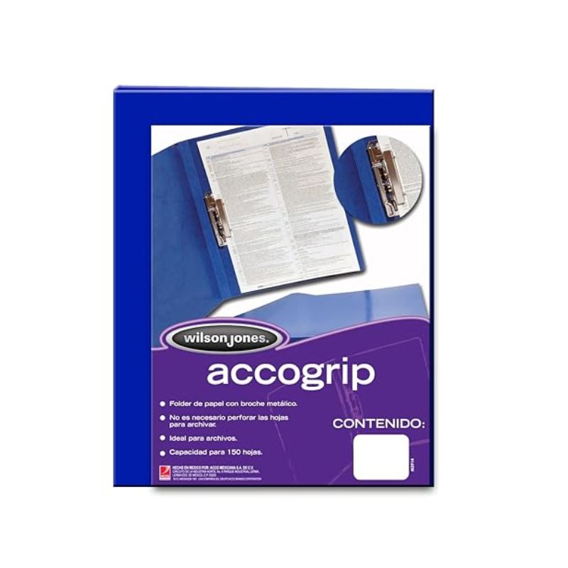 FOLDER WILSON JONES 60000545 ACCOGRIP CON PALANCA, TAMAÑO CARTA, PARA 150 HOJAS, COLOR AZUL OBSCURO  7501357009638