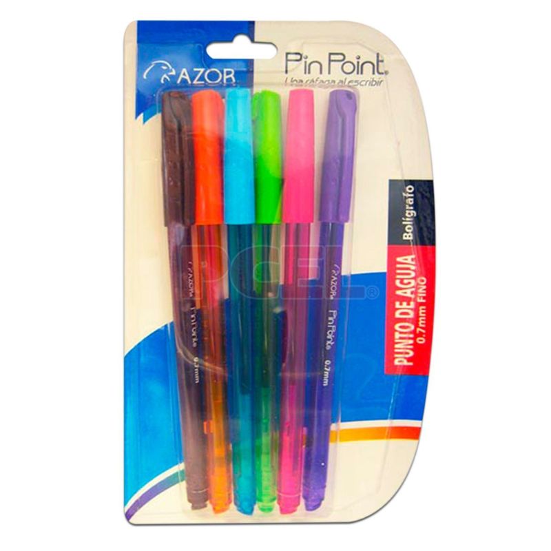 LAPICERO AZOR 6816 PIN POINT PUNTO DE AGUJA 0,7MM COLOR SURTIDO 6 PIEZAS     7501428727140