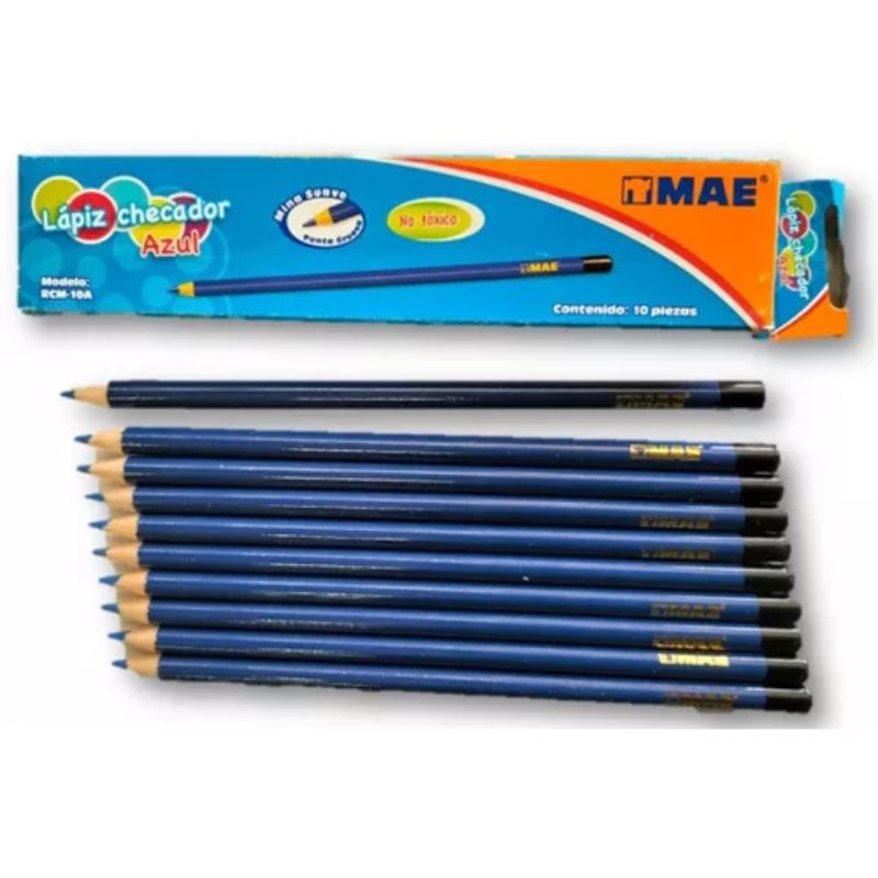 LAPIZ CHECADOR MAE RCM-10A  COLOR AZUL CAJA CON 10 PIEZAS  7502265168899