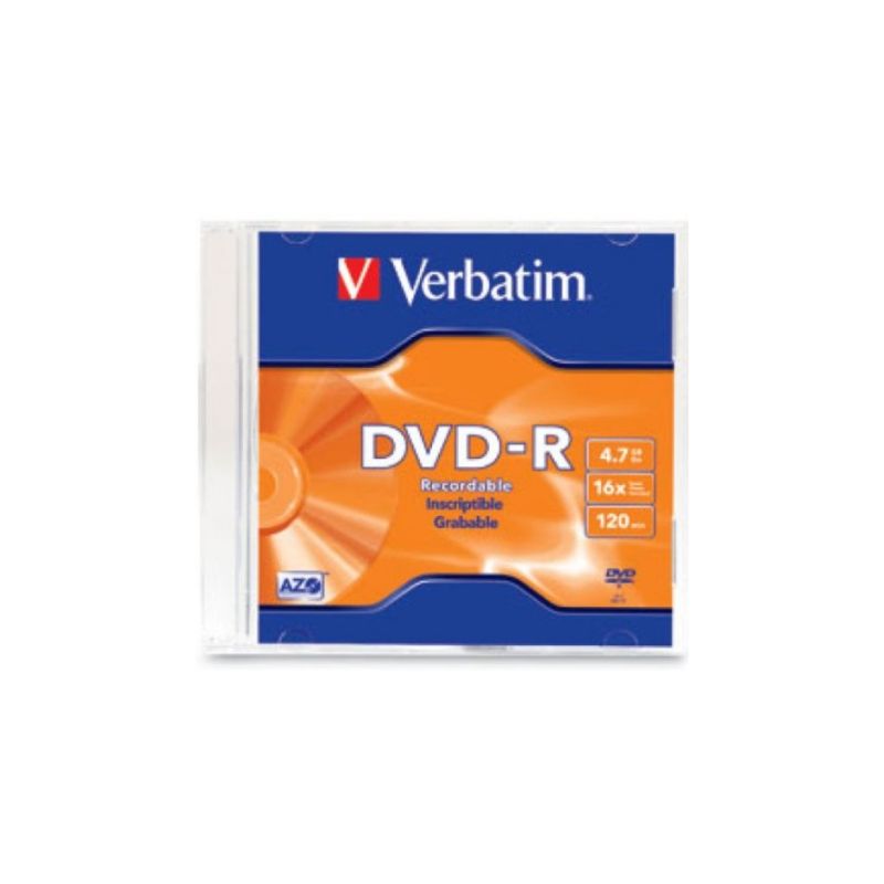 DISCO VERBATIM DVD-R DISC 4.7GB 120MIN 16X GRABABLE CON MARCA EN LA SUPERFICIE, CASE SLIM INDIVIDUAL   95093
