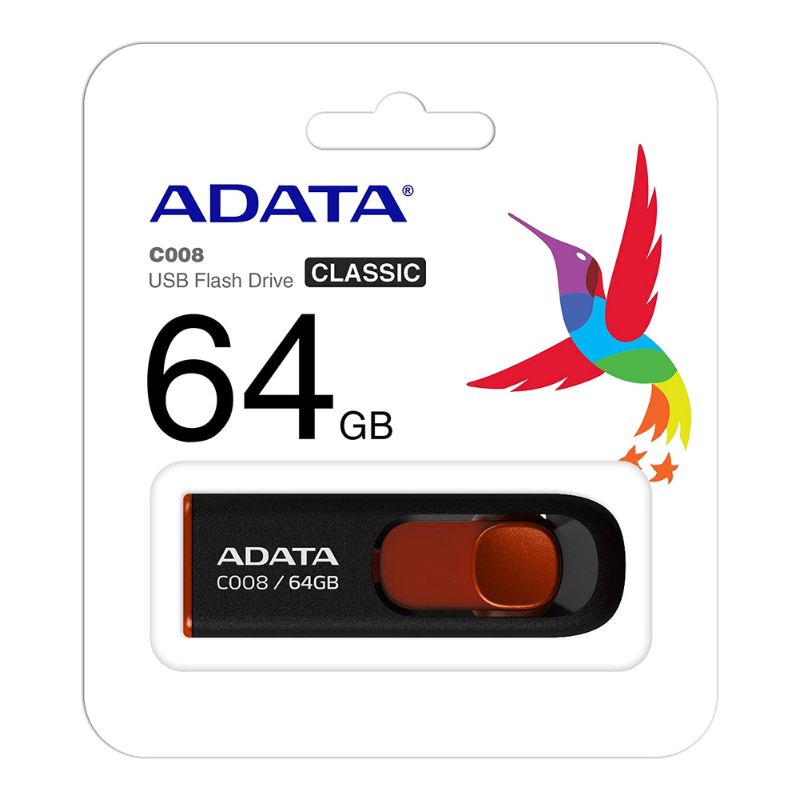 MEMORIA ADATA MOD FLASH USB, 64GB, USB 2.0, COLOR NEGRO/ROJO   AC008-64G-RKD