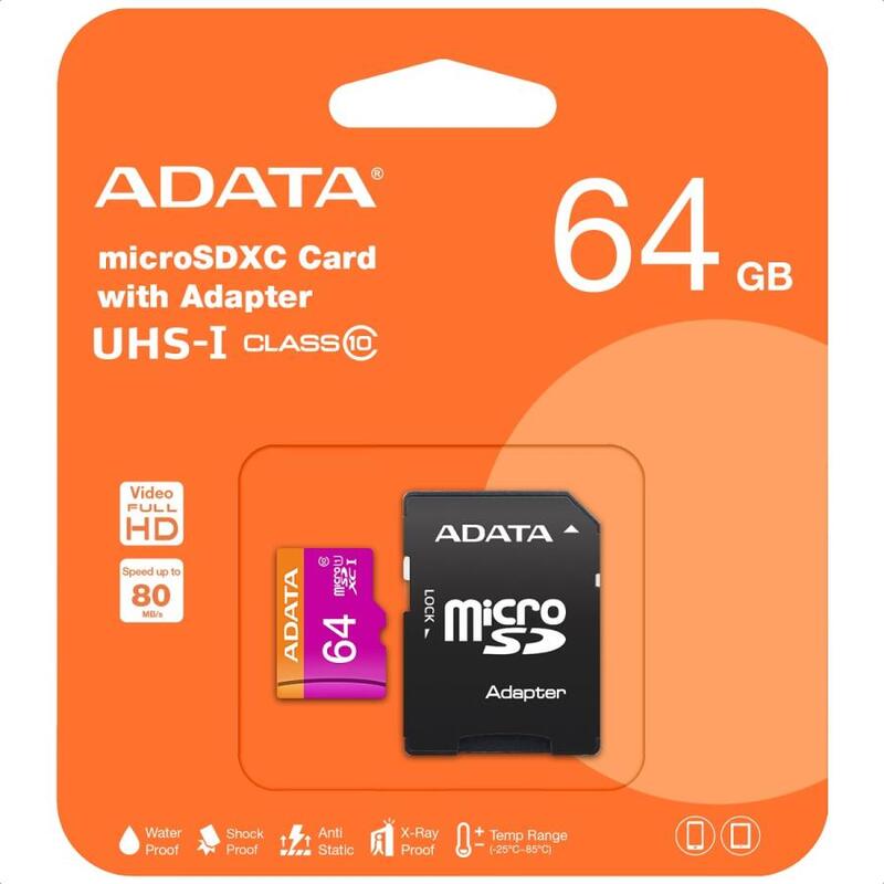 MEMORIA ADATA MOD FLASH MICRO SDXC, 64 GB 30 MB/S, 10 MB/S, AUSDX64GUICL10-RA1