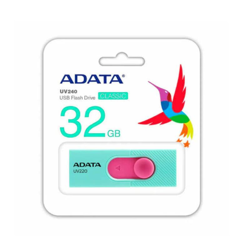 MEMORIA USB ADATA UV220 32 GB 2.0 COLOR TURQUESA-ROSA    AUV220-32G-RGNPK