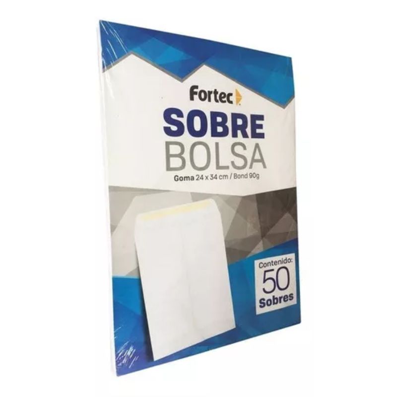 SOBRE FORTEC MOD B24BG TIPO BOLSA T/OFICIO ENGOMADO BLANCO C/50 PIEZAS B24BG 7502278541016