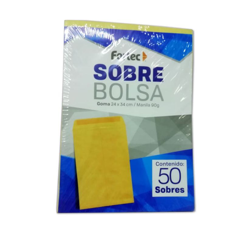 SOBRE FORTEC MOD B24MG TIPO BOLSA T/OFICIO ENGOMADO MANILA C/50 PIEZAS B24MG