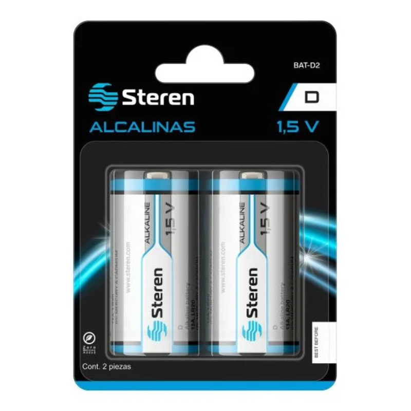 PAQUETE DE 2 PILAS ALCALINAS "D" STEREN. BAT-D2