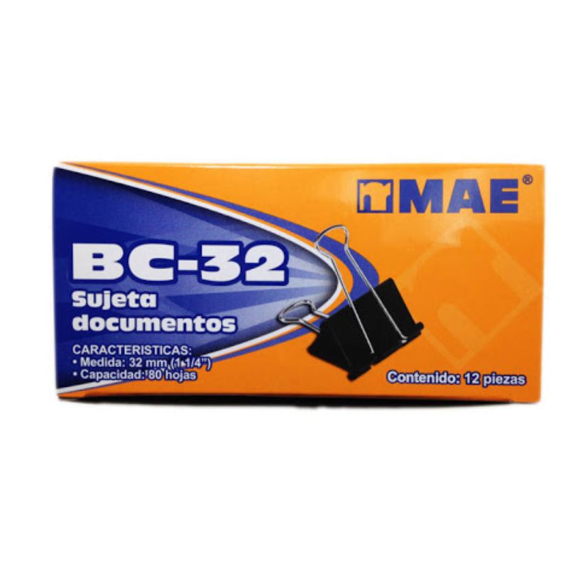 SUJETADOR MAE MOD BC-32 NEGRO 12 PIEZAS (32 MM) BC-32
