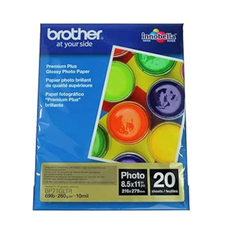 PAPEL FOTOGRAFICO PREMIUM PLUS BROTHER, TAMAÑO FOTOGRAFICO 8.5 X 11 PULGADAS, PARA EQUIPOS DE INYECCION DE TINTA, PAQUETE CON 20 HOJAS   BP71GLTR