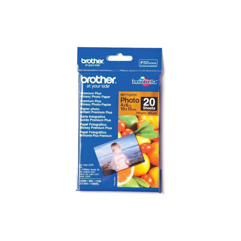 PAPEL FOTOGRAFICO BROTHER 4"X6", 20HOJAS   BP71GP20