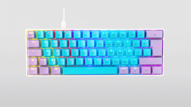 TECLADO MECANICO OCELOT GAMING 60% COLOR WAY AZUL BASE DE ABS E ILUMINACION TIPO RGB, CANDY BLUE 60-OC