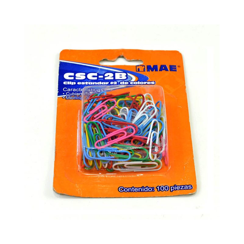 CLIP ESTANDAR MAE CSC-2B NO.2 VARIOS COLORES CON 100 PIEZAS, SUJETA 20 HOJAS    CSC-2B