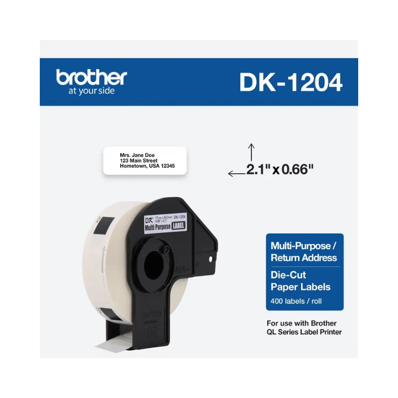 ETIQUETAS BROTHER DK1204, COLOR BLANCO, 400   DK1204