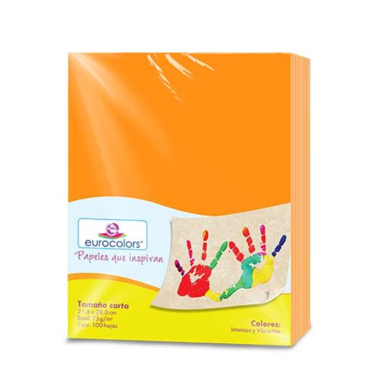 HOJAS DE COLOR EUROCOLORS TAMAÑO CARTA NARANJA C/ 100 HOJAS EC0004