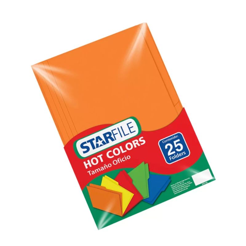 FOLDERS MAPASA STARFILE HOT COLORS, COLOR NARANJA, TAMAÑO OFICIO, C/100    7501454570314