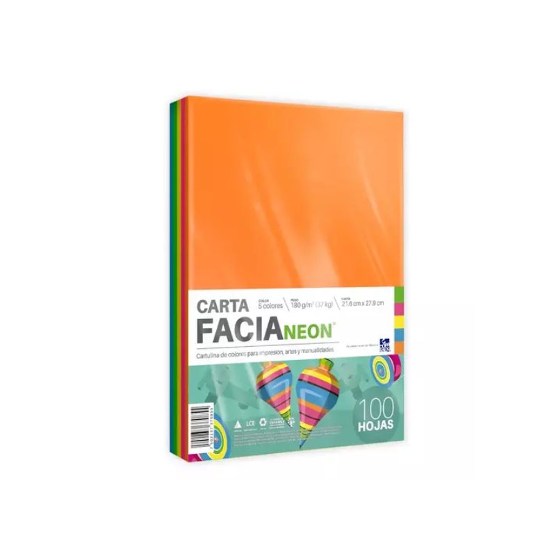 PAPEL COPAMEX FACIA NEON MIX CARTULINA CARTA - PAQUETE CON 100 HOJAS    FACNEONC100