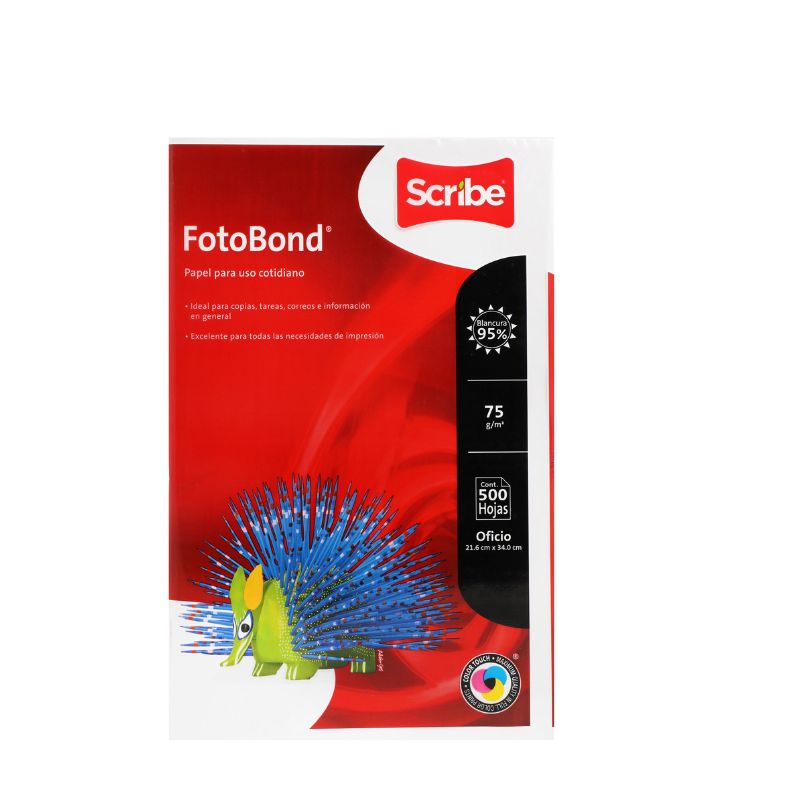 HOJA DE PAPEL SCRIBE FOTOBOND PAPEL BOND BLANCO, TAMAÑO OFICIO, PAQUETE CON 500 HOJAS  FOTBOND500HOFPQT