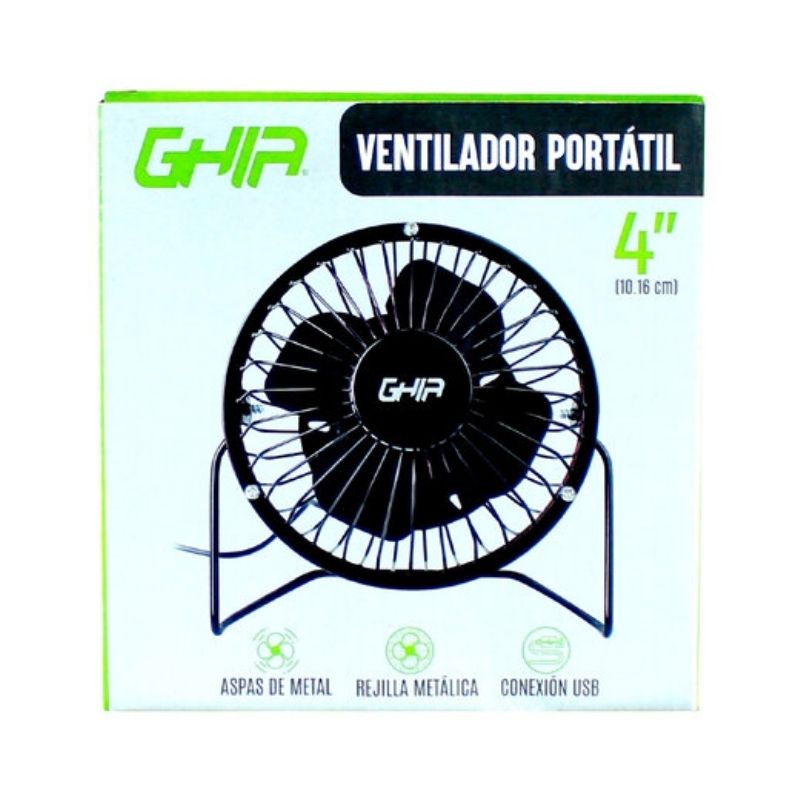 MINI VENTILADOR DE ESCRITORIO GHIA METALICO COLOR NEGRO ALIMENTACIÓN USB  GAC-205