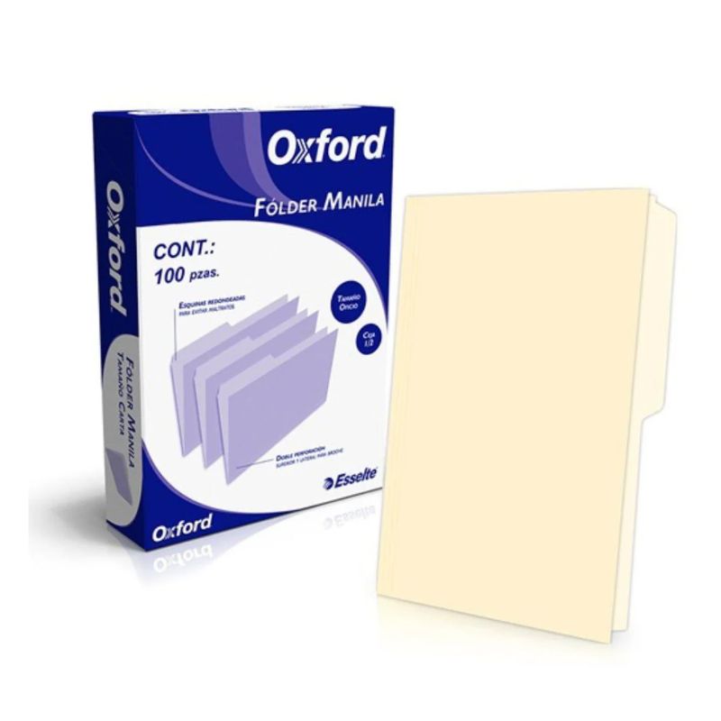 FOLDER OXFORD M758CRE ESSELTE MANILA CREMA TAMAÑO OFICIO PAQUETE CON 100 PIEZAS    M758CRE
