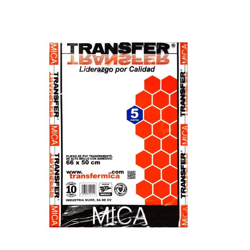 MICA ADHESIVA TRANSFER MAT05010 5 PUNTOS TRANSFER PAQ. 10 PLIEGOS 66 X 50 CM   MAT05010