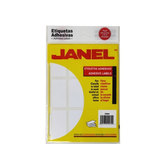 [1003264100] ETIQUETAS ADHESIVAS JANEL NO.24 COLOR BLANCO (32MMX64MM) C/240 ETIQUETAS 1003264100