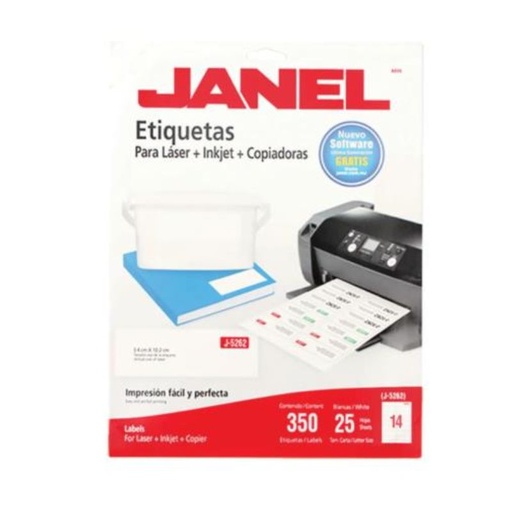 [1085262101] ETIQUETAS ADHESIVAS JANEL J-5262, COLOR BLANCA PARA LASER CON 25 HOJAS 5262-25