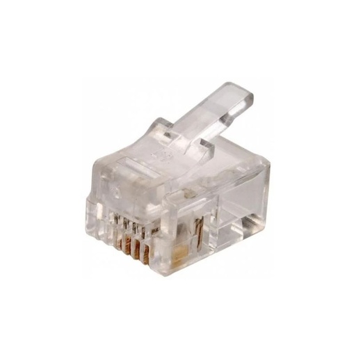 [300-064] PLUG STEREN MOD TELEFONICO, MODULAR, RJ11, 4 CONTACTOS PARA CABLE PLANO, TRANSPARENTE     300-064
