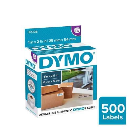 [30336] ETIQUETA PEQUEÑA DE USO GENERAL DE PAPEL COLOR BLANCO PARA DYMO BER-DYM-450 CONTENIDO 500 ETIQUETAS POR ROLLO 25 X 54MM 1 PULG X 2 1/8 PULG 30336