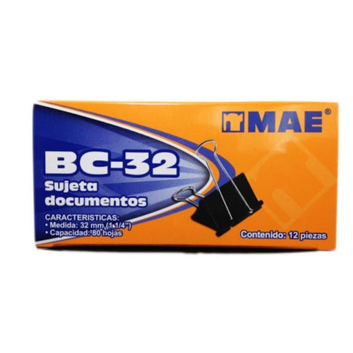 [BC-32] SUJETADOR MAE MOD BC-32 NEGRO 12 PIEZAS (32 MM) BC-32