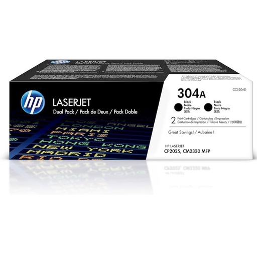 [CC530AD] TONER HP MOD 304A, LASERJET CP2025, CM2320 DUAL PACK NEGRO CC530AD