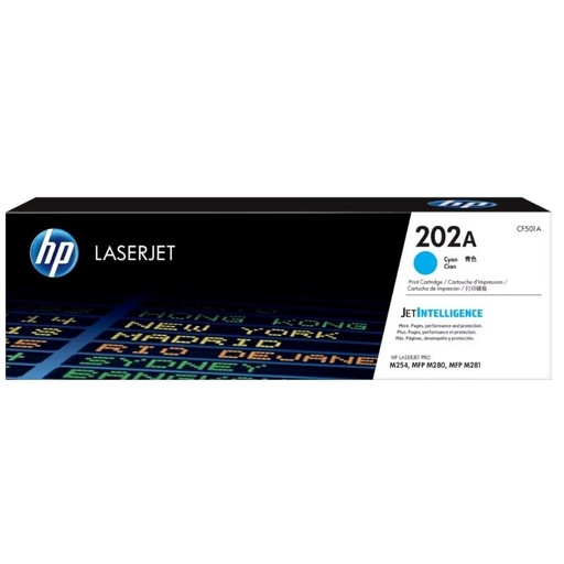 [CF501A] TONER HP MOD 202A, 1,300 PAGINAS, SERIES COLOR LASERJET PRO M254DW / M281FDW, COLOR CIAN CF501A
