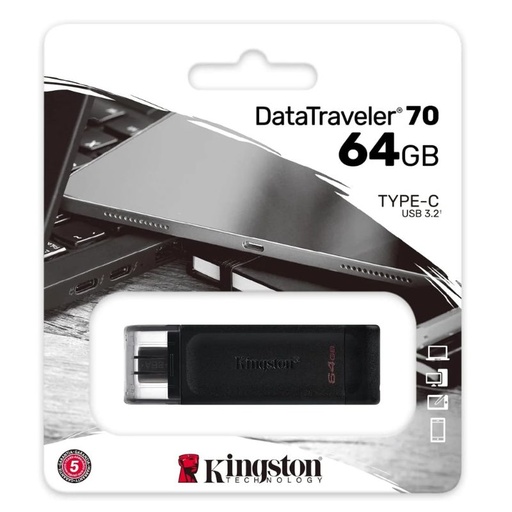 [DT70/64GB] MEMORIA KINGSTON DT70, USB-C, 64GB, NEGRO, USB-C 
 DT70/64GB