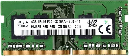 [HMA851S6DJR6N] MEMORIA RAM SK HYNIX SODIMM DE 4GB DDR4 1RX16 PC4-3200AA PARA LAPTOP  HMA851S6DJR6N