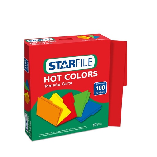 [PH0028] FOLDERS MAPASA STARFILE HOT COLORS, COLOR ROJO, TAMAÑO CARTA, C/100   PH0028
