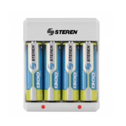 [CRG-015] CARGADOR DE PILAS STEREN CRG-015 ECONÓMICO "AA/AAA" INCLUYE 4 PILAS AA   CRG-015