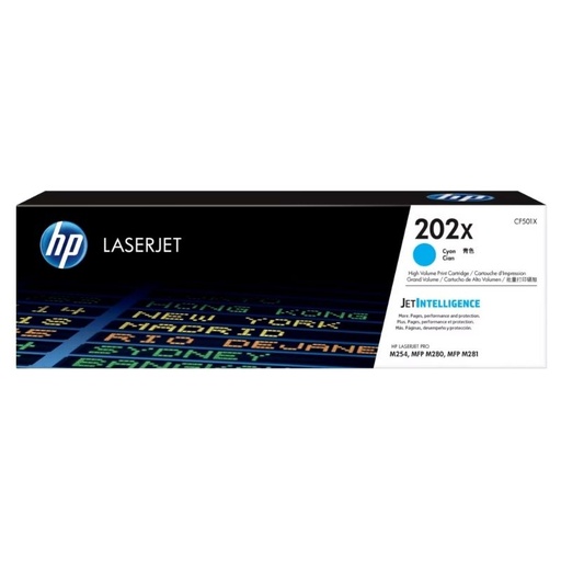 [CF501X] TONER HP MOD 202X, 2500 PAGINAS, SERIES COLOR LASERJET PRO M254DW / M281FDW, COLOR CIAN CF501X